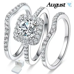 Women's round cut three-in-one cubic zirconia ring wedding engagement commitment eternity ring set girl couple gift with exquisite gift box