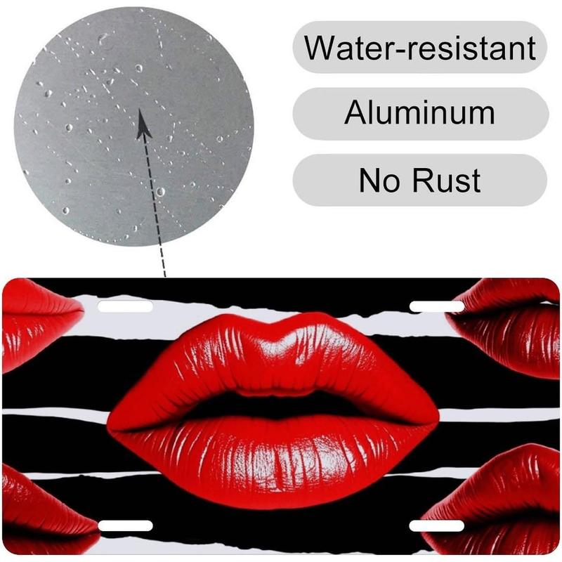 Personalized License Plate Frames Car Front License Plate Cover Red Lips Kiss Rust-Proof Aluminum Holder 6x12 Inch Universal US Standard