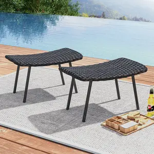 COSTWAY - All Weather Outdoor Ottomans Set Patio Footrest Seats Set with Sturdy Metal Legs -Brown