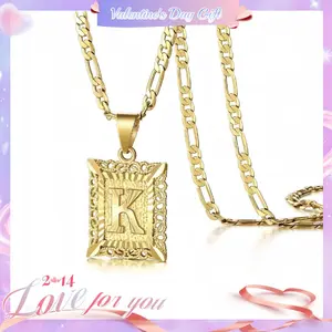[Valentine's Day Gift]  Initial Necklace for men and Women,  Plated Square Letter Pendant Charm Necklace Cuban Chain Capital Alphabets from A-Z Jewelry