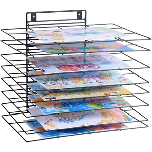LIAQICHA Premium Iron Art Drying Rack with 8 Removable Shelves for Classroom - 16.1 x 11.9 x 13.8 Inches - Art Storage Organizer and Painting Drying Shelf (Wall-Mounted)