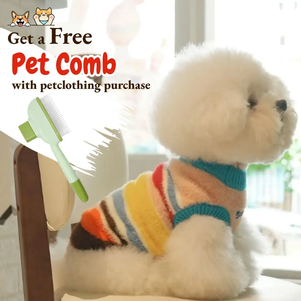Pet Warm Knitted Turtleneck Pullover Outfits - Colorful Striped, Stretchy Winter Clothes for Small-Medium Dogs (Chihuahua, French Bulldog, Dachshund) & Cats - Christmas New Year Gifts