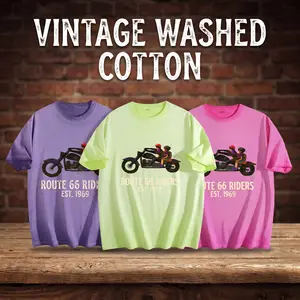 Vintage Washed Cotton Graphic T-Shirt – Route 66 Riders Tee, Retro Streetwear, Unisex Relaxed Fit. Everyday wear Street style Casual outings Effortless fashion