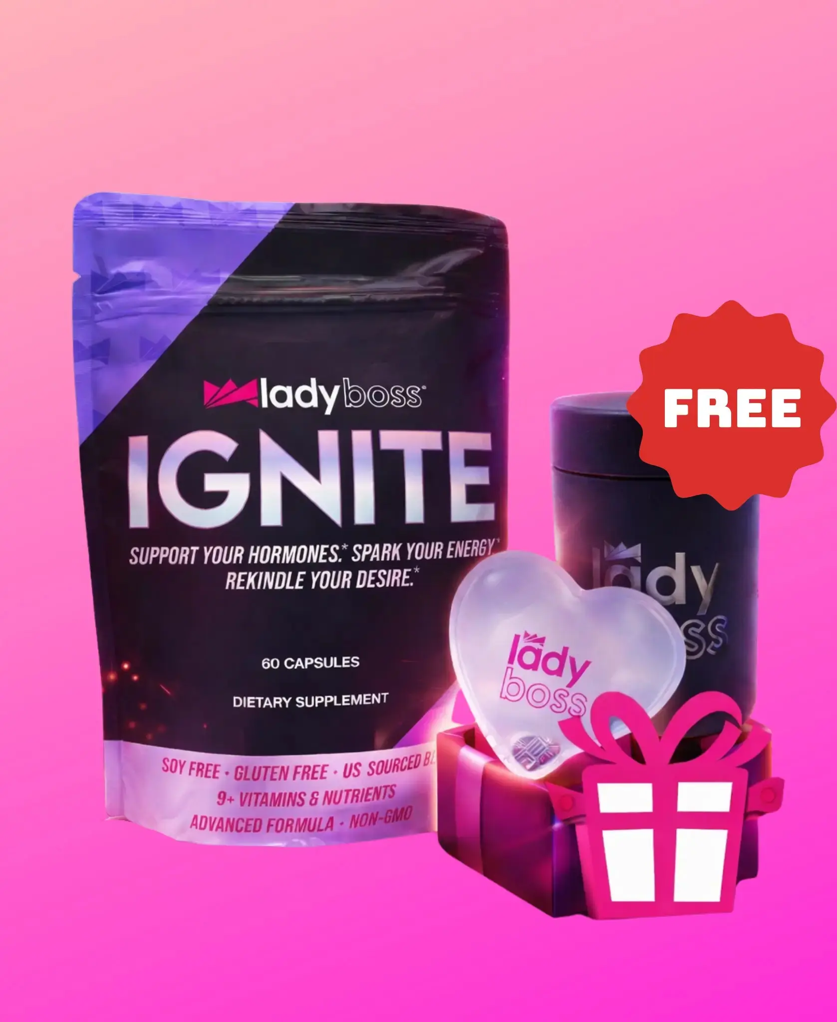 LadyBoss IGNITE Starter Kit | Women's Daily Vitality Blend - Hormone Support, Energy & Mood Supplement, 60 Capsules