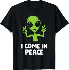 100% Cotton Alien I Come In Peace Space Rave EDM Music Alien T-Shirt
