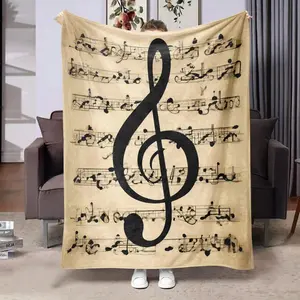 Music Note Pattern Blanket, Soft Throw Blanket, Air-conditioned Room Blanket, Warm Nap Blanket for Home Office Travel, Gift for Music Lover