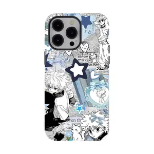 Cute Pastel Killua Anime Phone Case – Whimsical Hunter x Hunter Collage Cover with Bow & Star Details,for iPhone 16 15 14 13 12 11 17Pro Max,for Samsung S25 S24 S23 S22 Ultra,Gifts For Fans Men Women, Phone Accessories