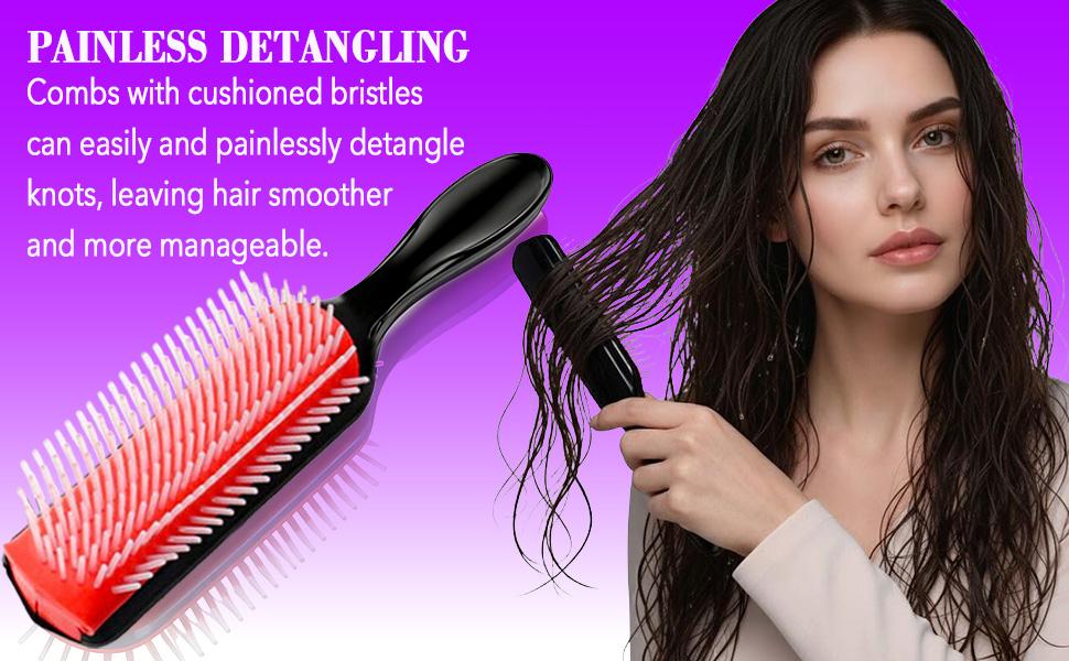 Curly Hair Brush Set 17 Counts Detangler Brush Wide Tooth Comb Nylon Bristle Satin Bonnet Hair Clips Edge Brush for All Hair Types Black&Purple