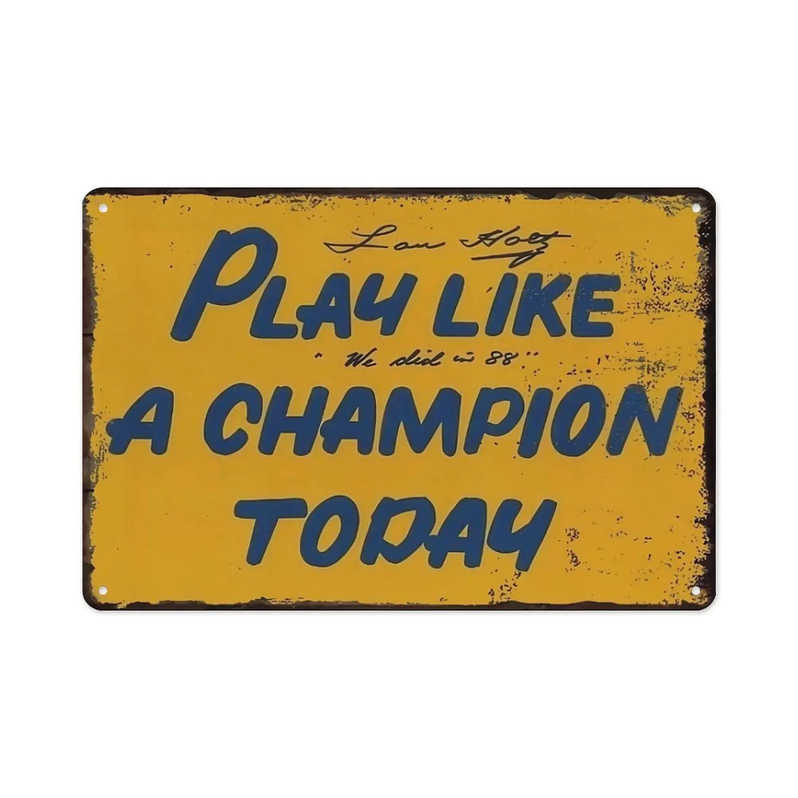 Vintage-Style 8x12 Inch Tin Decorative Plaque "Play Like A Champion Today" - Handcrafted Distressed Yellow Metal Sign, Home Decor Accessories, Room Decorations, Sport-Themed Garage Wall Art