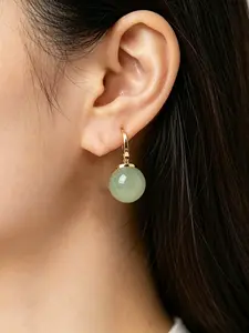 Elegant Jade Bead Earrings, Jade Jewelry, New Chinese Style, Copper Material, Hooks, Lightweight, Perfect for Office, Dates, Parties, Gift for Her
