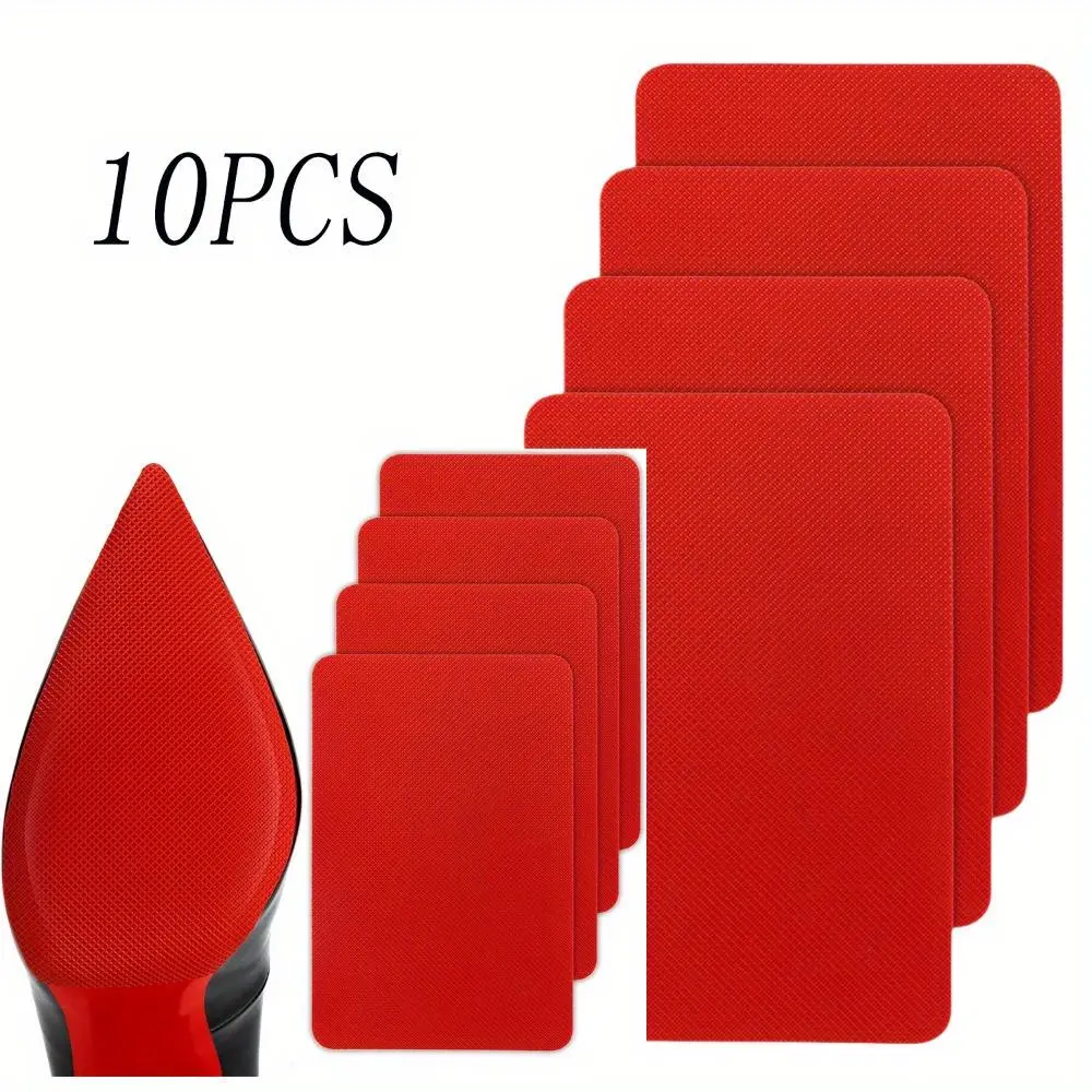 10pcs Red Sole Protectors - Self-Adhesive Anti-Slips Trimmable Silicone Guards for Footwear, High Heels