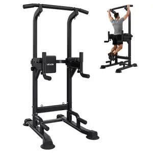 VEVOR Pull Up Bar, 330 LBS Power Tower Dip Station, Workout Dip Station with H-Shaped Stable Base Assistance Platform, Adjustable 9 Level Height Pullup Stand for Back, 3-Level Adjustable Elbow PadsVEVOR Super Brand Day