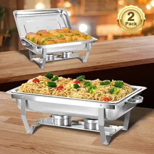 2 Pack 8QT Full Size Chafing Dish Buffet Set , Stainless Steel Food Warmer Kit with Lids, Food Pans, Water Pan and Fuel Holders for Restaurant Catering Parties Weddings