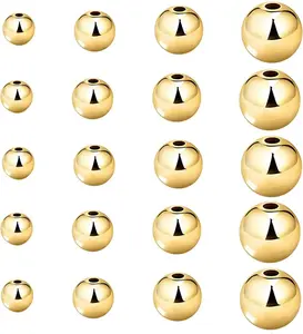 200 count Mix 14K  Plated Beads Smooth Little Round Spacer Beads Brass Long-Lasting Tarnish Resistant Seamless Loose Beads for DIY Bracelet  Making (3/4/5/6MM-)