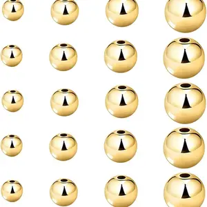 200 count Mix 14K  Plated Beads Smooth Little Round Spacer Beads Brass Long-Lasting Tarnish Resistant Seamless Loose Beads for DIY Bracelet  Making (3/4/5/6MM-)