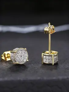 1 Pair Of Stylish And Versatile Diamond Studded Cubic Zirconia Earrings For Men And Women, Suitable For Outdoor Travel, Gatherings, Parties, And Giving To Girlfriends For Daily, Ear Studs