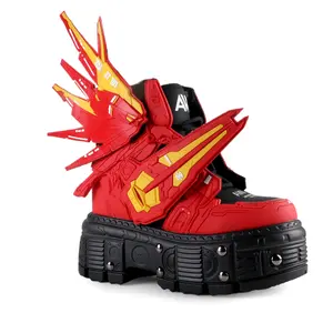 Wing and Shield M 07-Red Flatform Women's Sneakers with 4.5 Inch Wedge Heel & 2 Inch Platform Lace Up Design