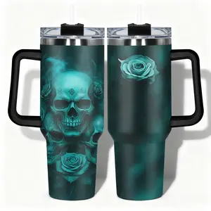 1pc Hydration Tumbler Stainless Steel Water Bottle Skull and Roses Gothic Art Designs, Leakproof Large Capacity (40oz/30oz/22oz/20oz/14oz), Needed for Gym, Hiking, Travel Ideal Birthday Christmas Gift