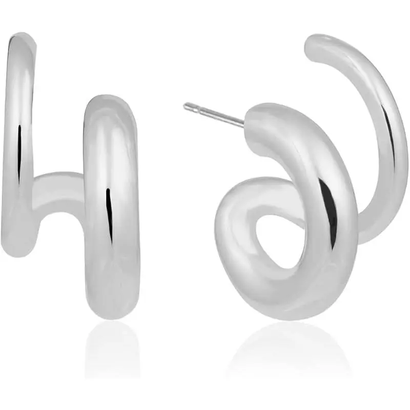 Small Double Huggie Hoops-White Gold