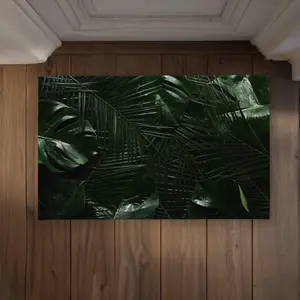 212 MAIN CODM21345NBGYG 21x34 in. Polyester Loop Broad-Leaved Floral Tropical Jungle Doormat, Indoor/Outdoor Decorative Area Rug for Bedrooms, Broad-Leaved Doormats