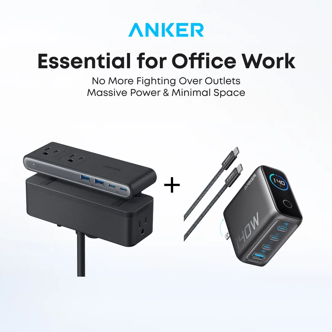 Anker Nano Power Strip - 1500J Surge Protection, 5 ft Extension Cord, 70W Max Gaming Desk Accessory, 6 AC Ports, 2 USB-A, 2 USB-C + 140W GaN Laptop Fast Charger, 4-Port Multi Adapters with LCD Screen, Intuitive Touch Controls, Usb C Adapter