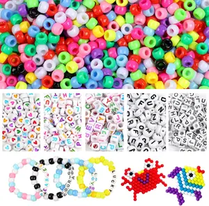 1300 Pcs Pony Beads, Colorful Pony Beads Bulk, Oblate Round and Cube Letter Beads, Pony Beads for Bracelets Making, Plastic Bead Bracelet Making Kit for Bracelets Making, DIY Crafts