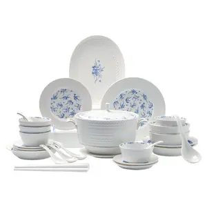 Jingdezhen Ceramic Tableware Gift Set - New Chinese-Style Embossed Bowl & Plate Cutlery Set, Ideal for New Home Use