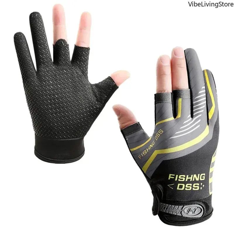 Men's Summer 3-Finger Cut Fishing Gloves, Anti-Slip Breathable Thin Sun Protection Gloves for Fishing, Cycling, Driving
