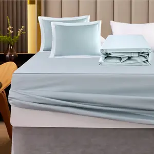 [Bundle] 100% Long-staple Cotton Bed Sheet Set (4-piece), Misty Blue