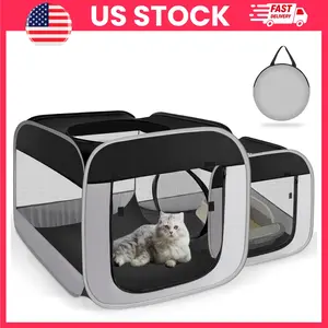 Cat Playpen, Large Cat Playpen Indoor, Portable Cat Enclosure Tent for Indoor Cats, Pet Playpen for Cats & Small Dogs, Foldable Puppy Playpen with Separate Areas, Cat Kennel Cage with Carry Bag, Indoor Outdoor Pet Tent for Travel Camping Christmas Gifts
