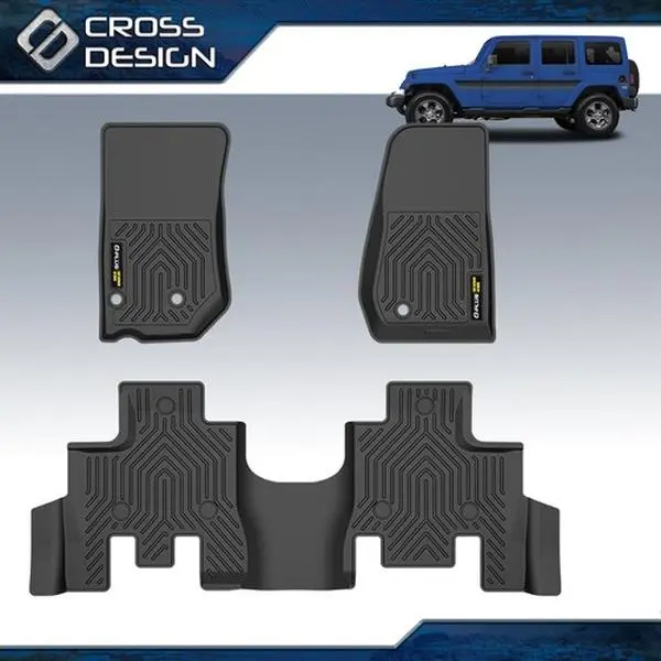 CROSSDESIGN TPE Floor  All Weather Floor Mats Fit For 13-18 Jeep Wrangler JK 4 Door, Car Foot Mats