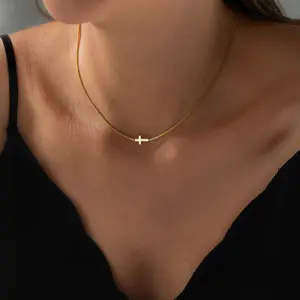 PANCERT Golden/Silver Cross Necklace - Suitable For Women. A Delicate Golden Slender Cross Necklace.Hypoallergenic & Eco Friendly Birthday gift. Anniversary Gift. Suitable For Both Men And Women.