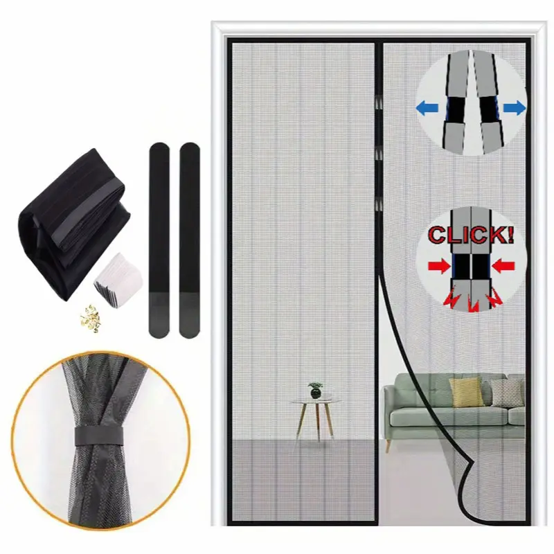 1pc Heavy-duty Magnetic Screen Door, with Full-frame Hook and Loop, Durable Polyester Net Curtain, Used for Fresh Air Circulation, Easy Entry for Pets, and Pest Prevention.