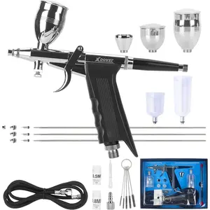 Dual-Action Trigger Airbrush Kit Air Brush Painting Set with 0.3mm/0.5mm/0.8mm Needles,2cc/5cc/13cc/20cc/40cc Paint Cup, Air Hose for Tattoo, Makeup, Nail, Model, Art Hobby - for Pro & Beginner