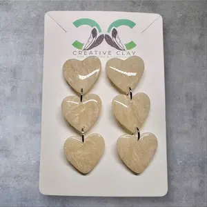 3-Tier White Mini Heart Stud Earrings | Handmade Polymer Clay | Lightweight & Durable | Modern Statement Jewelry