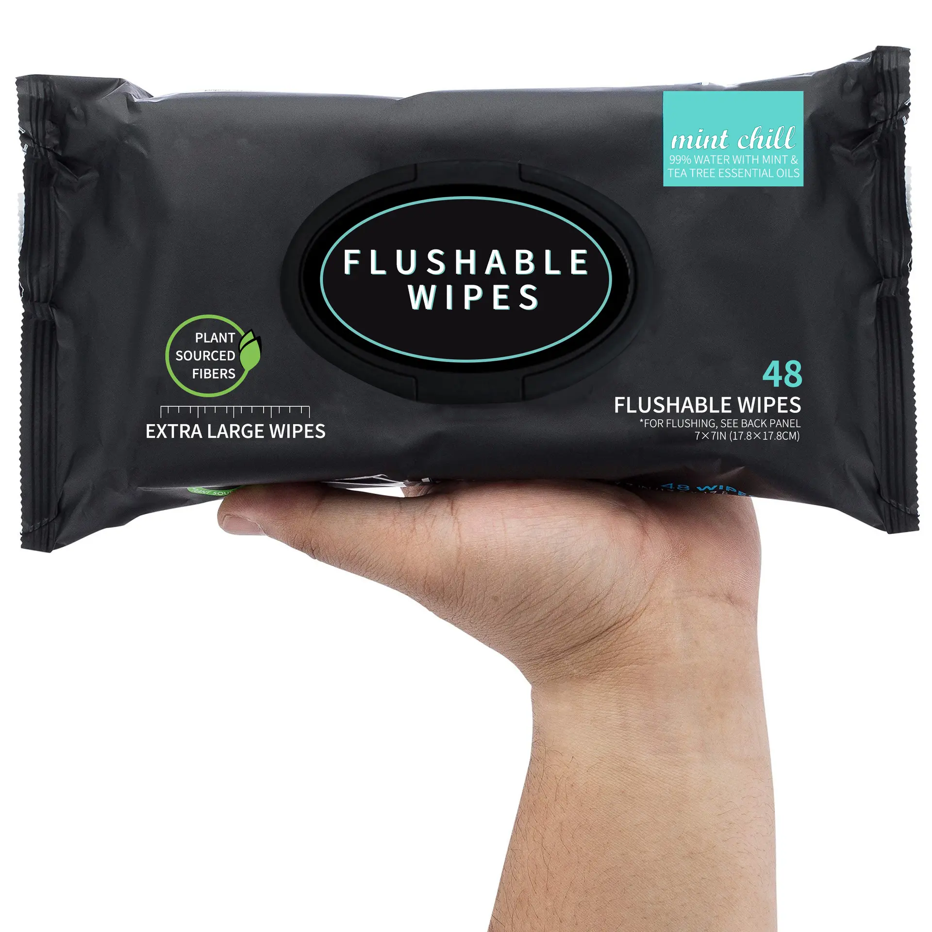 Flushable Wet Wipes Pack, 48 Large Unscented Adult Wipes with Vitamin E & Aloe Vera, Safe for Septic Systems & Sewer Lines, Biodegradable Cleansing Wipes