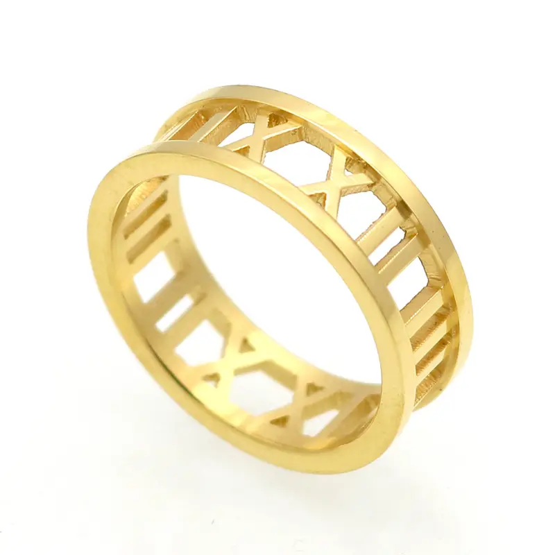 Stainless steel hollowed-out Roman numeral fashionable women's ring