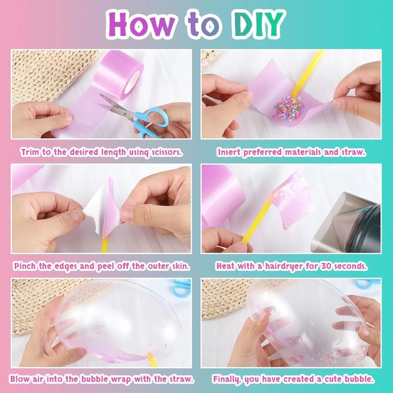 Nano Tape Bubble Kit, Nano Double Sided Adhesive Tape Bubbles, 5Pcs Nano Tape,1m/3.28 ft Each Roll Nano Tape Double Sided Tapes with Luxe Glitter, Clay, Beads, Cute Stickes for Party Favors