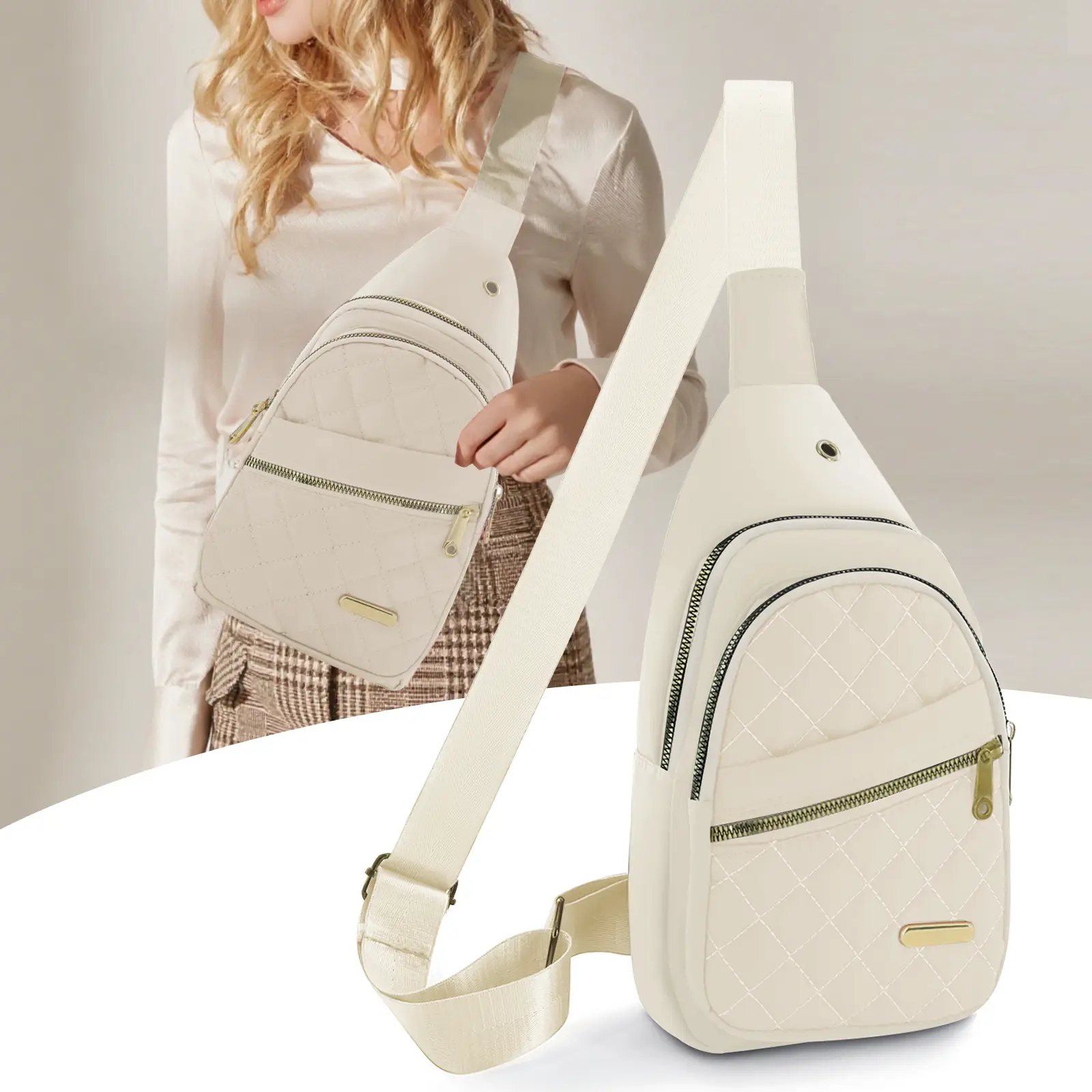 Solid Color Quilted Fanny Pack - Lightweight Waterproof Women's Sling Bag with Adjustable Strap & Multiple Pockets for Daily Use & Gifts