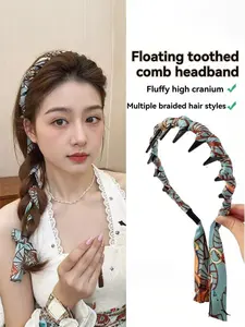 Vintage Woven Hairband for Women, Anti-Slip Teeth Design, Silk Scarf Print, High-Quality Fabric, Perfect for Daily Wear, Braids, Hair Braid Headband