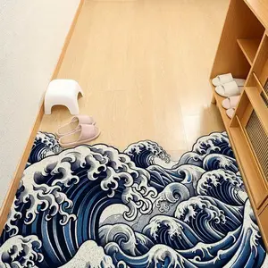 Japanese Ukiyo-E Kanagawa Wave Art Rug, Durable Entrance Mat, Vintage Home Decor Floor Mat, Easy Clean Door Mat, Home Decorative Rug