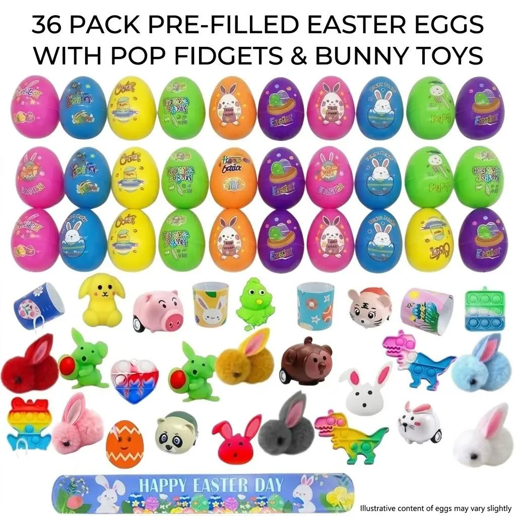 Easter Gift 36-Pack Pre-Filled Easter Eggs with Toys | Assorted Easter Basket Stuffers for Kids, Boys & Girls | Party Favors, Egg Hunt , Goodie Bags, Classroom Prizes, and Holiday Gifts