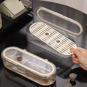 Multifunctional Disposable Straw & Makeup Brush Storage Box, Dustproof Container for Spoons, Coffee Stirrers, Kitchen, Office, Bar, Bathroom