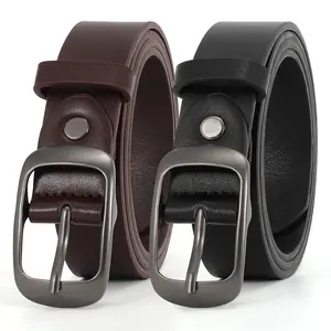 2 Pack Women Plus Size Leather Belts Fashion Cowhide Waist Belt with Solid Pin Buckle for Jeans Pants Dress
