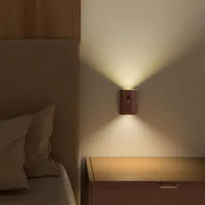 USB Rechargeable Wood Grain Night Light, 1 Count LED Wall Mounted Reading Light, Motion Sensor Magnetic Night Light for Bedroom, Living Room, Home Decor, Modern Night Lights