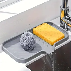 Silicone Kitchen Sink Organizer Tray, 1pc, Non-Food Contact Soap And Sponge Holder, Water-Resistant Countertop Storage Accessory