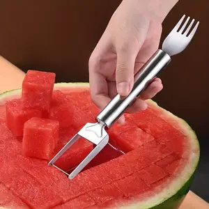 1pc Stainless Steel Watermelon Fruit Cutter - Dual-Purpose Slicer and Fork for Cutting, Dicing, and Portioning Watermelon