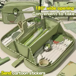 large-capacity portable pencil case, multi-layer storage, boys and girls are aesthetic, back-to-school essential, new niche design, minimalist stationery 180-degree opening, Stationery supplies