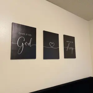 Wood Framed Canvas Wall Art, 3 Counts/set Give It To God and Go To Sleep Letter Pattern Wall Decor, Wall Art for Home Living Room Bedroom Office Gallery, Ornaments #GLOBAL PICKS