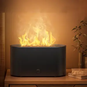 7 Colors LED Flame Fireplace Air Aromatherapy Essential Oil Diffuser, USB Powered Humidifier Personal Desktop Noiseless Cool Mist Humidifier, Simulated Flame Color Atmosphere Light for Home, Office, Gift